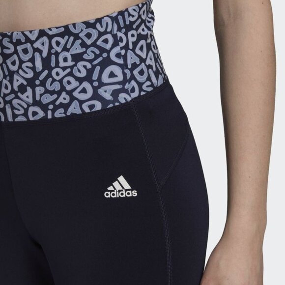 adidas Black Leggings with Blue Pattern - Picture 6 of 11